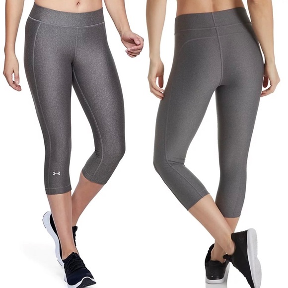 NWT Under Armour HeatGear Armour Compression Capri Charcoal Light Heather - Picture 3 of 7